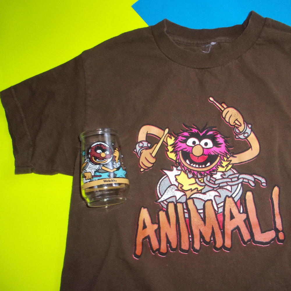 Muppets bundle, Animal drummer shirt, small glass
